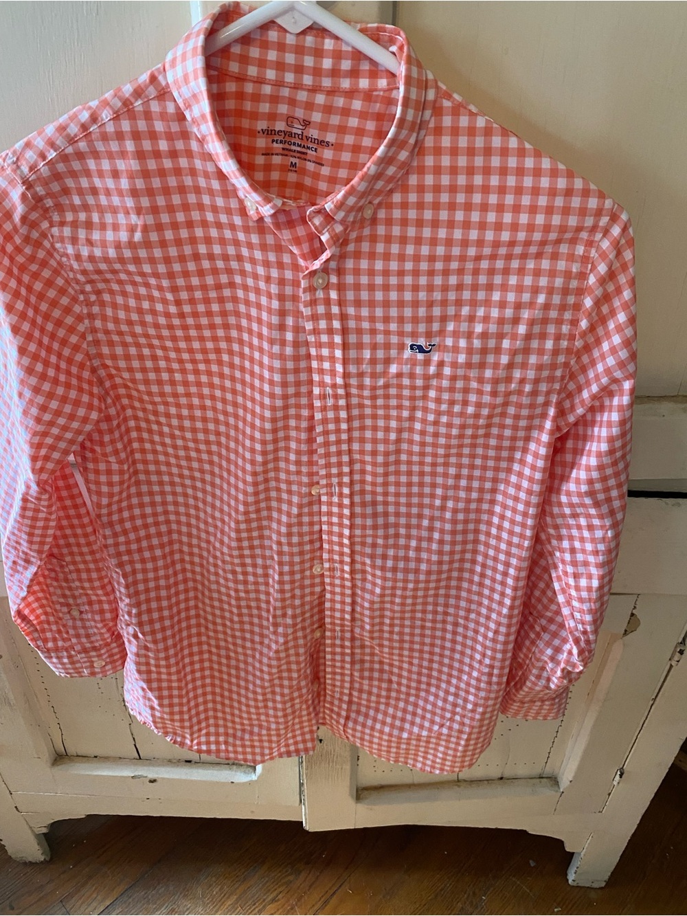 Vineyard Vines boys Coral and White Gingham Button-Down Shirt